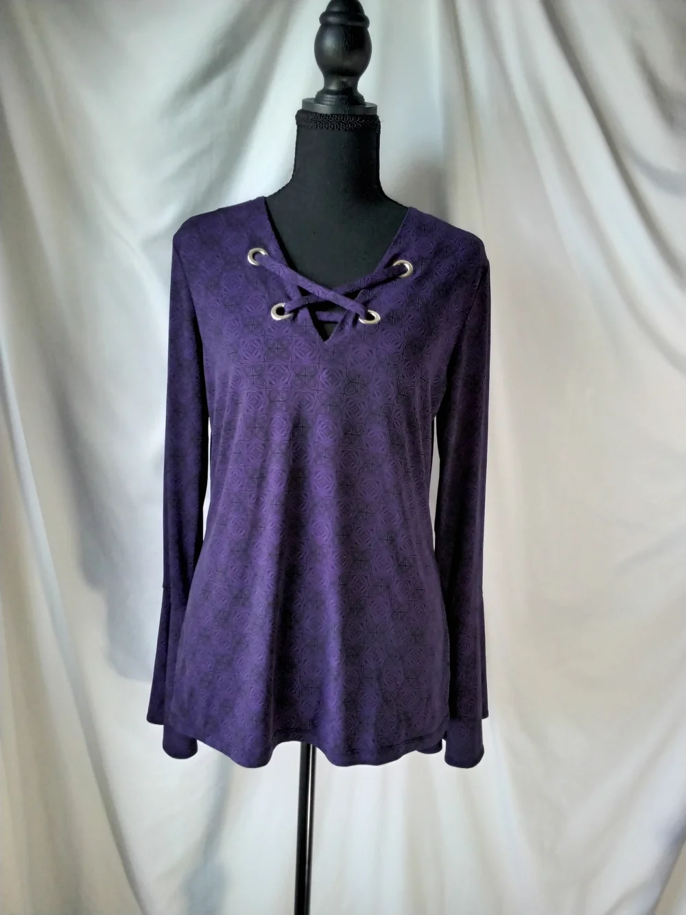 Michael Kors Purple Lace-Up V-Neck Long Sleeve Top